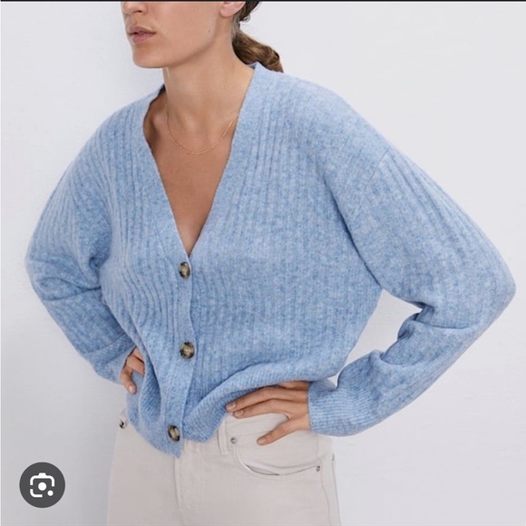 Zara Sweaters - Zara baby blue cardigan sweater size medium